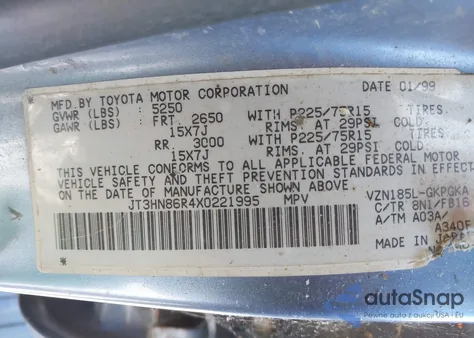 1999 Toyota 4Runner Sr5 V6 from USA, damaged, VIN JT3HN86R4X0221995